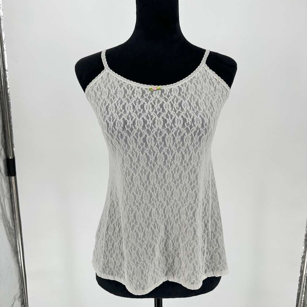 VTG Y2K White Lace Floral Cami Tank Top Stretchy Cottage Fairy Boho Summer L 14